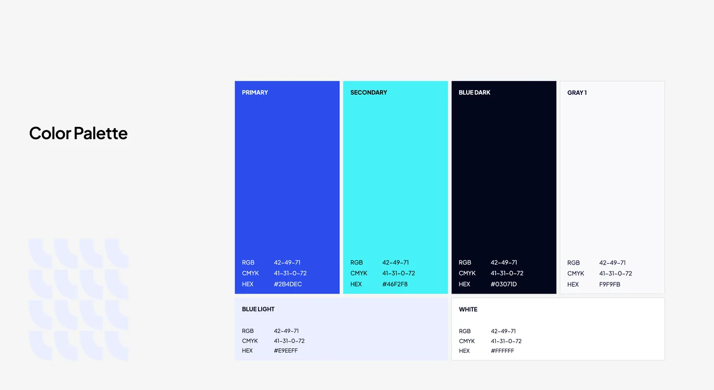 Asistan colour palette, primary blue, cyan, dark blue, light blue, gray and white