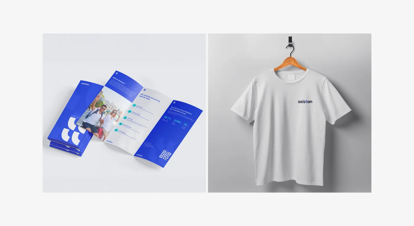 Asistan brochure and t-shirt mockups