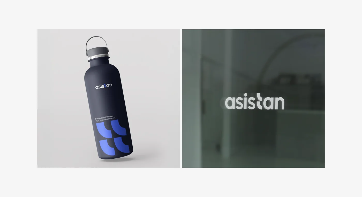 Asistan water bottle and signage mockups