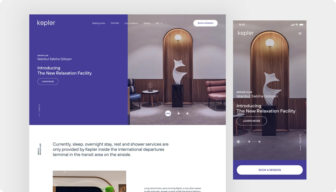 Kepler website facility page on desktop and mobile