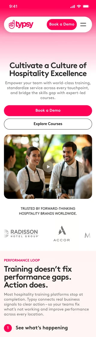 Typsy website, mobile homepage